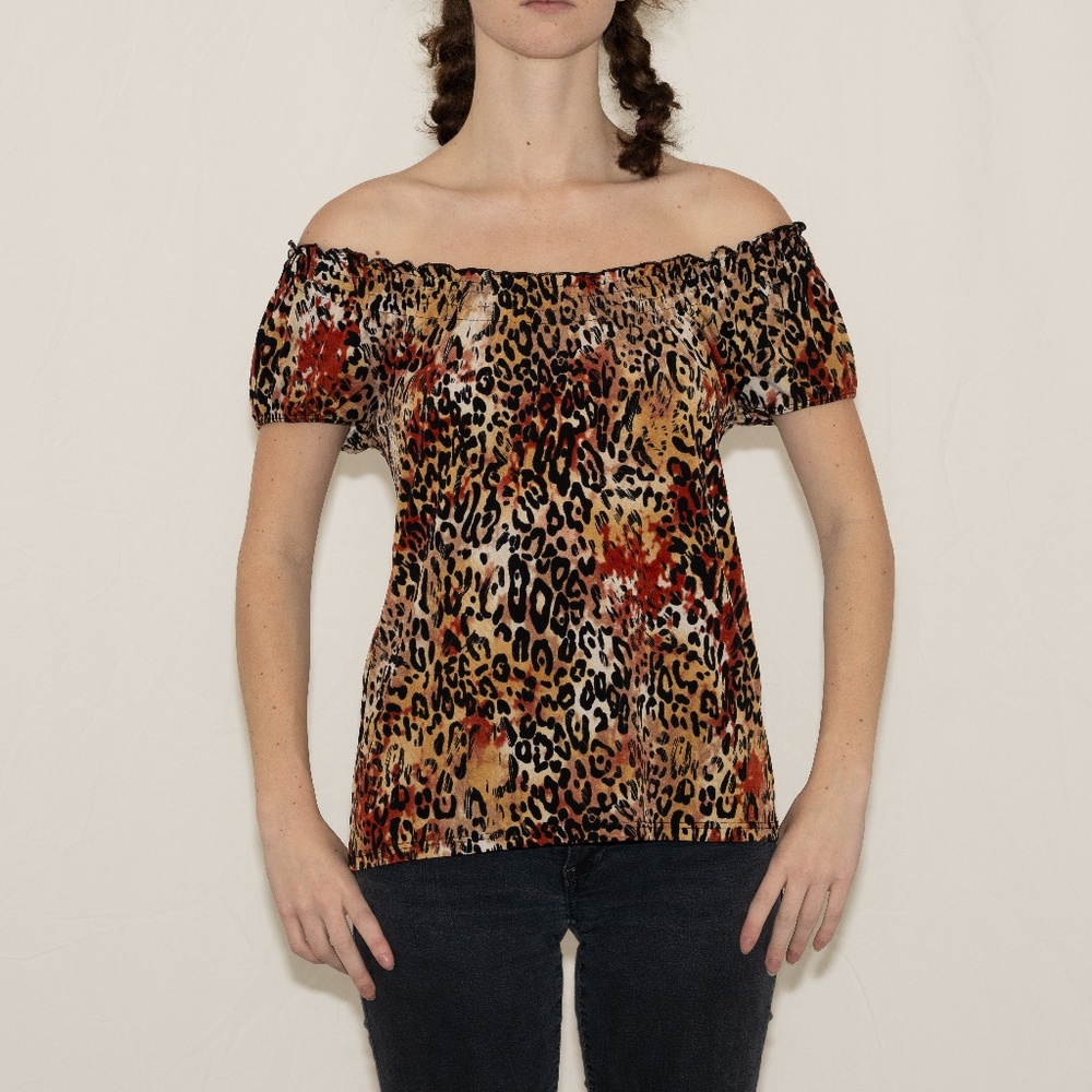 Y2k cheetah print off the shoulder blouse size medium carol rose
